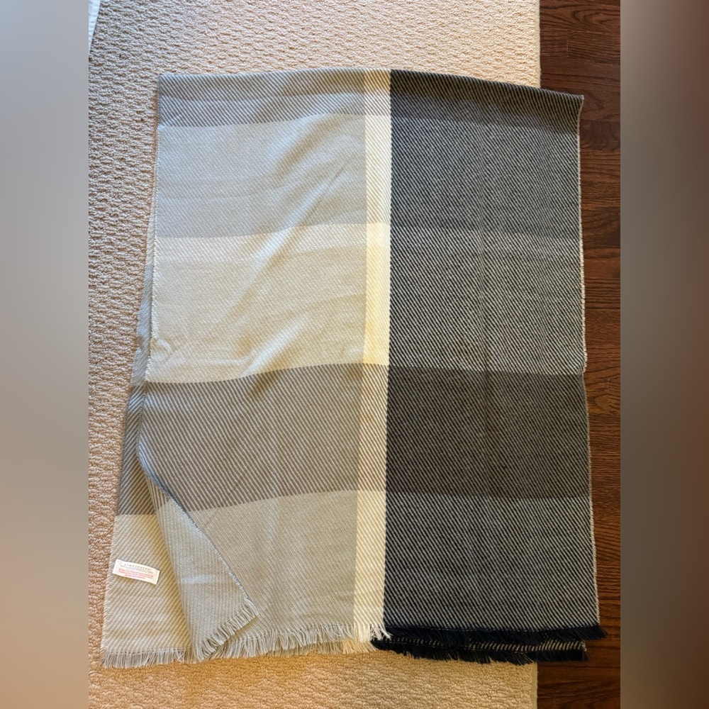 Gray,  Cream and Navy Large Checkered Scarf